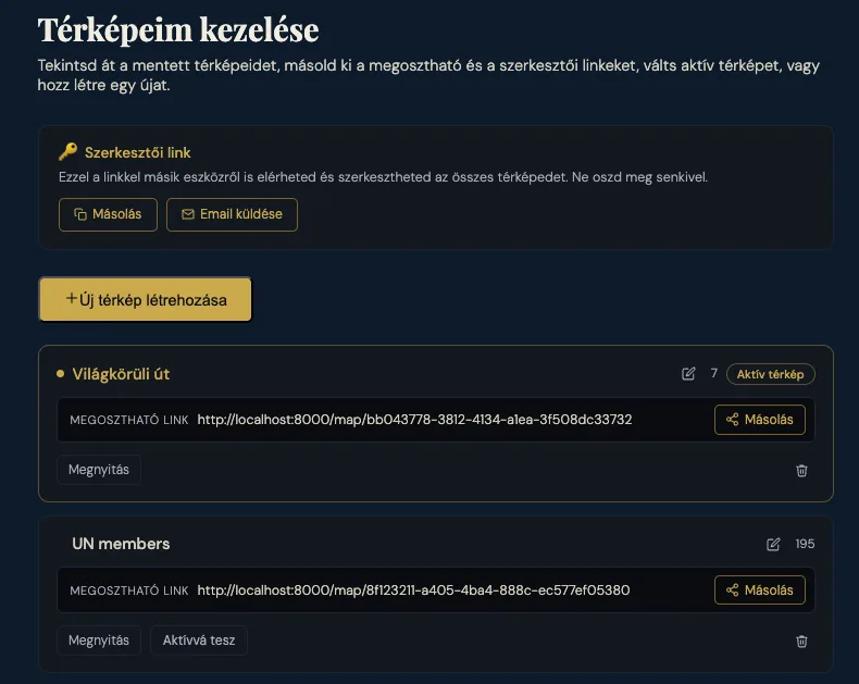 Térképeim kezelése